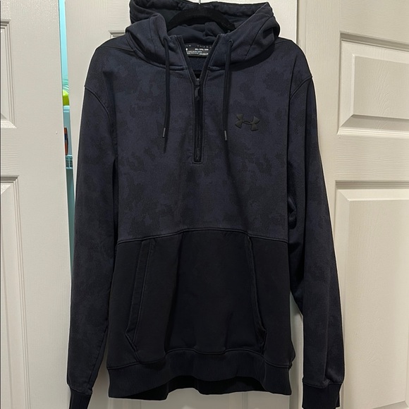 Under Armour Other - Under Armour Men's THREADBORNE COLDGEAR Black 1/4 ZIP Hoodie Pouch Camo SZ XXL
